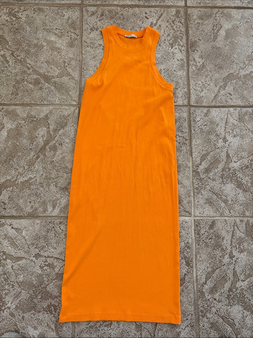 Zara Orange Sleeveless Midi Dress